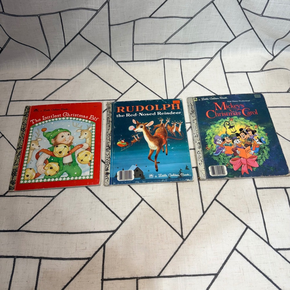 Little Golden Book Christmas Set of 3 Multicolor Vintage Mickey Rudolph Elf